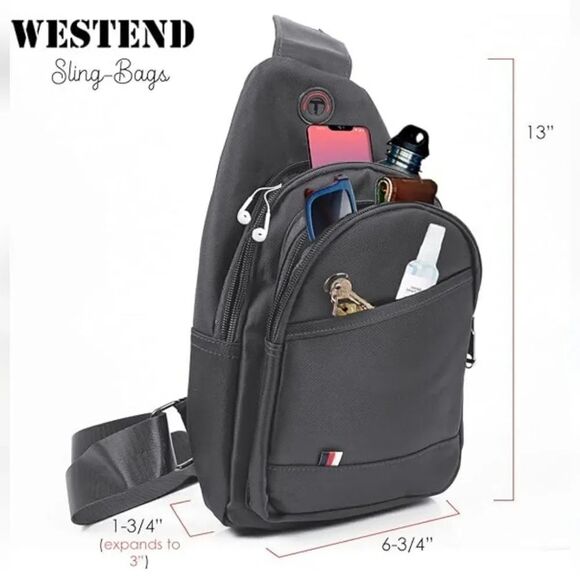 Westend Grey Nylon Unisex Crossbody Sling Bag NWOT - Picture 12 of 12